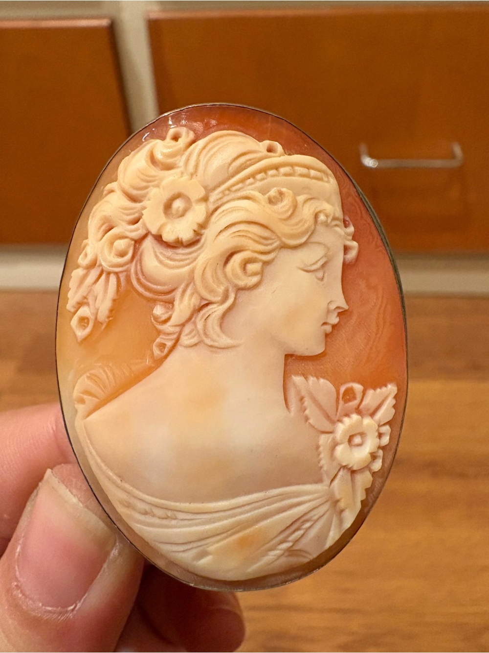 Vintage Italian Carved Shell Cameo Brooch Pendant 800 Silver Signed